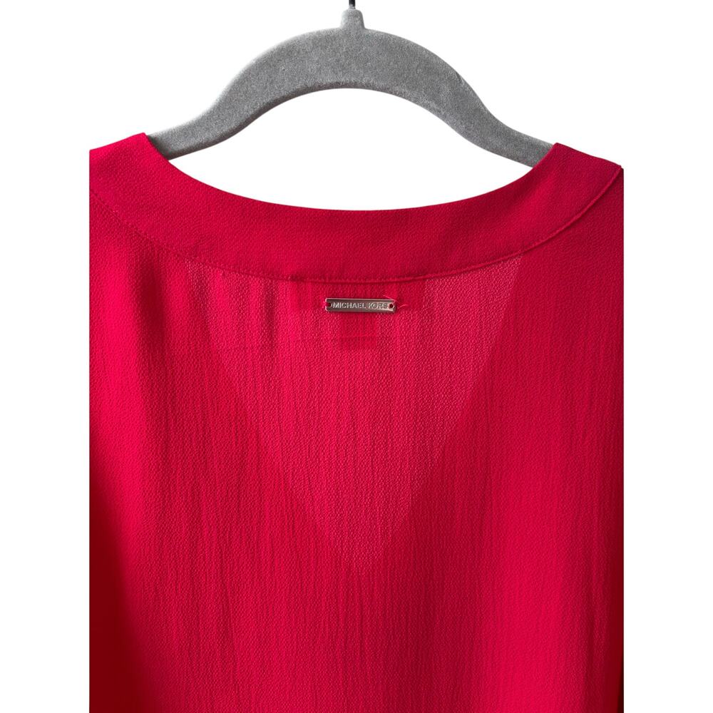 Michael Michael Kors Red V-Neck Blouse Womens Large Long Sleeve Smocked Sleeve - Picture 7 of 10